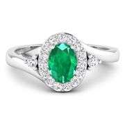 14KT White Gold 0.56ctw Zambian Emerald and Diamond Ring