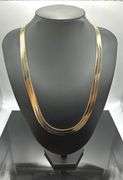 Huge 127.7 Gram 14 K Gold Plated Tri-Layered Herringbone Necklace