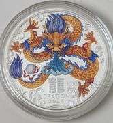 2024 Australia Lunar Dragon 1/2 Ounce Silver BU Colorized Coin In Capsule