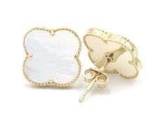 Fabulous 14K Yellow Gold Mother of Pearl Clover Earrings