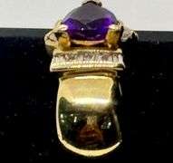 14K Yellow Gold Amethyst and Diamond Ring