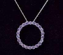 Amazing Iolite Circle Pendant Necklace in 10K Yellow Gold