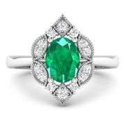14KT White Gold 1ctw Zambian Emerald and Diamond Ring