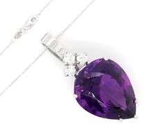 14kt White gold 39.07ct Pear shaped amethyst and diamond pendant on chain