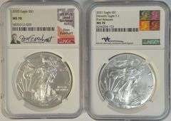 2 Hand-Signed NGC MS70 graded 2020 & 2021 American Silver Eagles