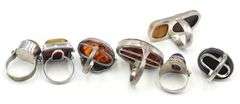 Group lot of Vintage 925 sterling silver Amber rings