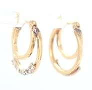 14kt Yellow gold double hoop diamond earrings