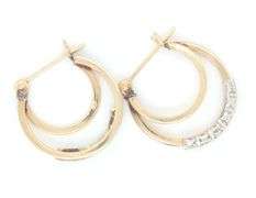 14kt Yellow gold double hoop diamond earrings