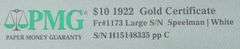 1922 $10 Gold Certificate, PMG 25 VF