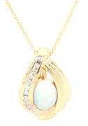 14kt Yellow gold oval opal and diamond enhancer pendant on chain