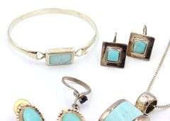 Vintage 925 sterling silver group lot of turquoise jewelry
