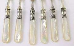 6 Antique Mother of Pearl & Sterling Forks