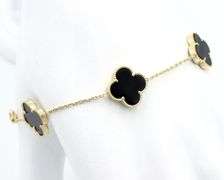 Charming 14K Yellow Gold 5 Motif Black Onyx Bracelet