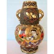 Japanese Satsuma Incense Burner with Gold Gilt Vase