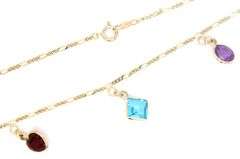 14kt Yellow gold bezel set multi gemstone station dangle necklace