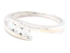 14kt White gold 0.35ctw 3 stone diamond bypass band