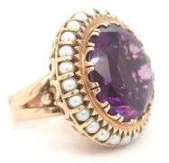 Antique Rare and High-Quality Amethyst and Pearl Ring
