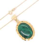 18kt Yellow gold oval Malachite and diamond cut frame pendant on chain