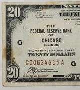 1929 Chicago Illinois 20 Dollar Banknote, Circulated