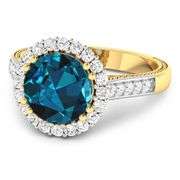 14KT Yellow Gold 2.9ctw London Blue Topaz and Diamond Ring