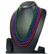 Beautiful Mined From The Earth 6 Strand 360.5 Cttw Natural Ruby, Emerald and Blue Sapphire Bead Neck