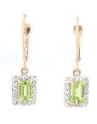 14kt Yellow gold Peridot and diamond dangle earrings