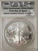 2011 25th Anniversary Silver Eagle ANACS MS70 FDOI In Wood Box