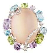 0.25ctw Diamond Multi Gemstone Frame Quartz and MOP Doublet Ring in 14K