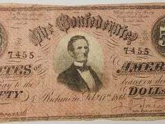 1864 $50 Fifty Dollar Confederate States of America, Circulated
