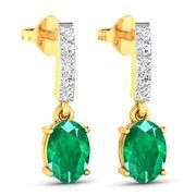 14KT Yellow Gold 1.12ctw Zambian Emerald and Diamond Earrings