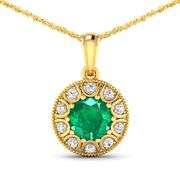 14KT Yellow Gold 1.8ctw Zambian Emerald and Diamond Pendant