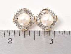 Sparkling 14K Yellow Gold Pearl and Diamond Stud Earrings