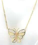 Delicate 14kt Tri-Color Gold Butterfly Pendant – A Symbol of Grace on a Yellow Gold Chain