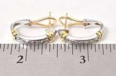 Tasteful Diamond J-Hoop Earrings in Two-Tone 14K Gold