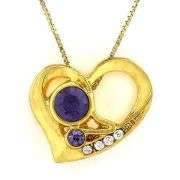 Gold-Plated Heart Shape Purple Stone German Silver Pendant Charm