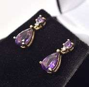 Majestic 14K Yellow Gold Amethyst Gemstone and Diamond Dangle Earrings