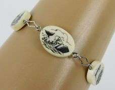 Vintage Sterling Silver Scrimshaw Bracelet