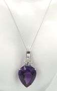 14kt White gold 39.07ct Pear shaped amethyst and diamond pendant on chain