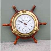 Nautical Wood & Brass Ship Wheel Clock