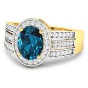 14KT Yellow Gold 1.9ctw London Blue Topaz and Diamond Ring