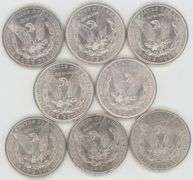 8 Different lustrous AU+ Morgan Silver Dollars 1885 to 1902-O