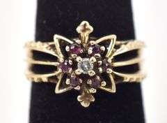 Darling Vintage Diamond and Garnet Ring in 10K Yellow Gold
