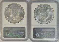 2 Hand-Signed NGC MS70 graded 2020 & 2021 American Silver Eagles