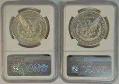 2 Super Nearly Gem BU 1881-S Morgan Silver Dollars. NGC MS64