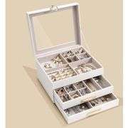 3-Layer Jewelry Box with Glass Lid and Drawers