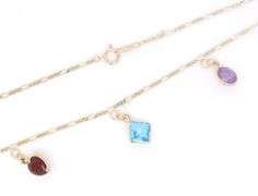 14kt Yellow gold bezel set multi gemstone station dangle necklace