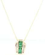 14kt Yellow gold baguette Emerald channel set and round diamond slider pendant on chain