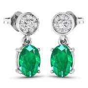 14KT White Gold 1.12ctw Zambian Emerald and Diamond Earrings