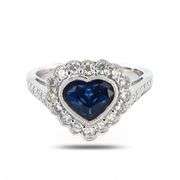 PLATINUM HEART SHAPED BLUE SAPPHIRE AND DIAMOND RING 2.52 C.T.W.
