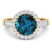 14KT Yellow Gold 2.9ctw London Blue Topaz and Diamond Ring